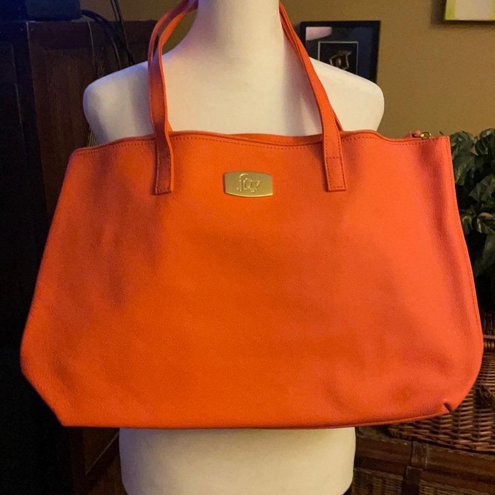 NWOT Joy Mangano Designer Leather Tote - Orange